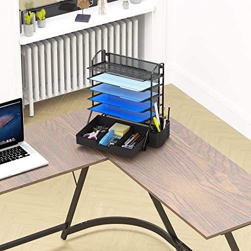6-Tier Desk File Organizer w/Drawer & Pen Holder, Black - view 7