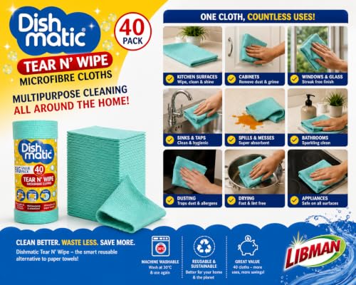 Tear N' Wipe Microfiber Cleaning Cloths, 40 Pack, Reusable Microfiber Towels, Machine Washable, Multipurpose, Highly Absorbent, Lint-Free, Paper Towel Alternative - view 3
