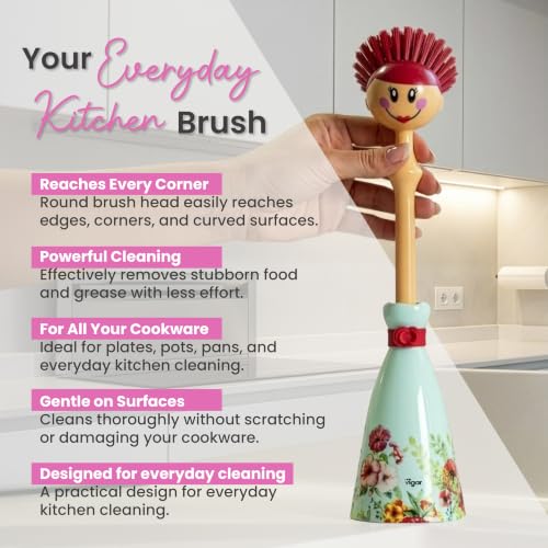 Dolls Dish Brush with Holder for Dishes - Green, Red - view 5