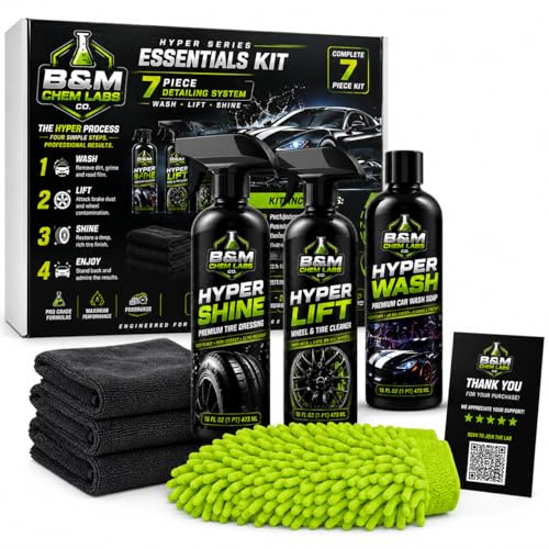 Hyper Series Essentials Kit, 7-Piece Car Detailing System with Wash, Lift, and Shine