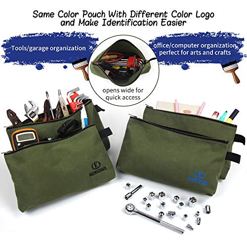 Premium Canvas Tool Pouch Zipper Bag,Small Tool Bag,Multipurpose Storage Pouch(4Pack 12.75x8x2.25 inch 20oz Water Resistant Heavy Duty Army Green Flat Bottom Tool Bag with Brass Zipper) - view 3