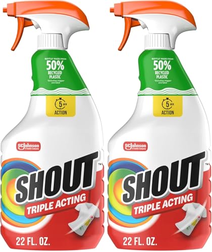 Active Enzyme Laundry Stain Remover Spray, Triple-Acting Formula Clings, Penetrates, and Lifts 100+ Types of Everyday Stains - Prewash Spray 22oz (Pack of 2)