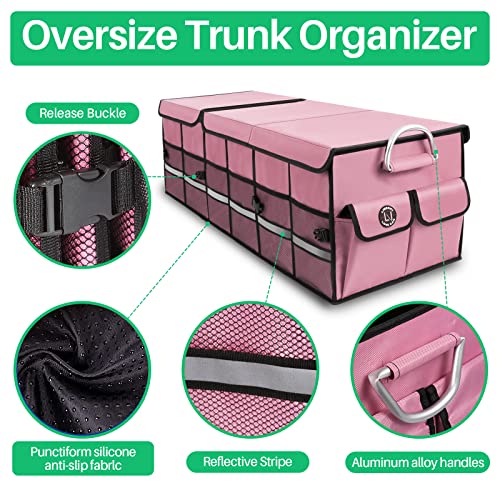 Big Car Trunk Organizer, Cargo Organizer SUV Trunk Storage Non Slip Bottom Waterproof Collapsible Durable Multi Compartments-(Oversize,Pink) - view 6