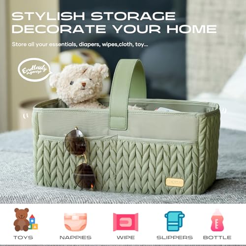 Luxurious Baby Diaper Caddy, Nursery Storage Basket for Newborn Essentials, Travel Baby Basket for Diapers Baby Wipes, Organizer Tote Bag Storage Bin, Baby Shower Gifts(Sage Green) - view 5
