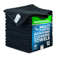 MW Pro 16x16 Auto Detailing Towels - Plush Car Drying Cloths for Wax Removal, Interiors & Body Shops - Scratch Free (Black, 12-Pack)