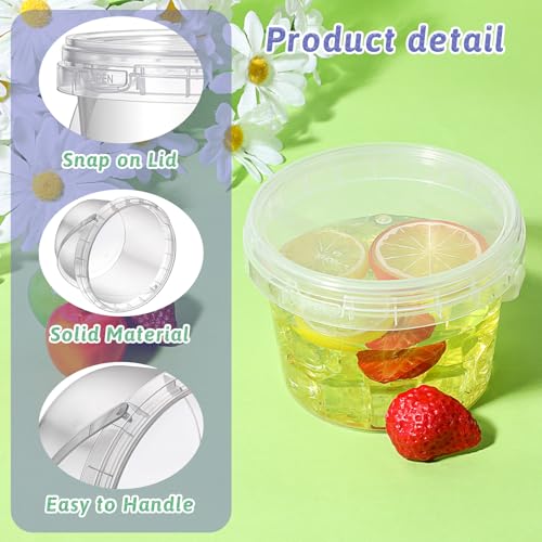 40 Pcs 16oz Clear Plastic Buckets with Handles and Lids, 16oz Mini Drinking Buckets Reusable Ice Cream Tub Airtight Food Storage Container Pails for Kitchen, Party Snacks, Camping Drinks, Small Items - view 5