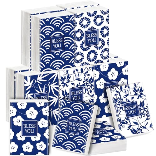 10 Packs Pocket Tissues, Blue Floral Bless You, 3 Ply, 80 Sheets