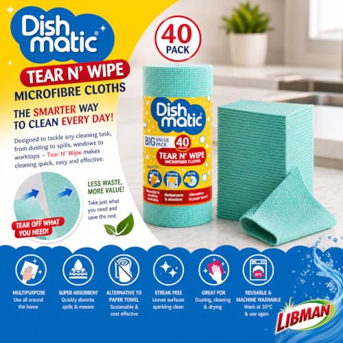 Tear N' Wipe Microfiber Cleaning Cloths, 40 Pack, Reusable Microfiber Towels, Machine Washable, Multipurpose, Highly Absorbent, Lint-Free, Paper Towel Alternative - view 2