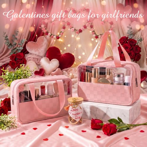 9 Pcs Translucent Makeup Bag Clear Travel Organizer, Pink Checkered - view 5