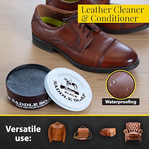 Black Saddle Soap (12oz) - Leather Cleaner & Conditioner - Soften, Protect, Restore & Renew Leathercraft, Car Seat, Belts, Shoes, Luggage, Furniture, Purses, Boots, Bags, Sports & Horse Gear - view 2