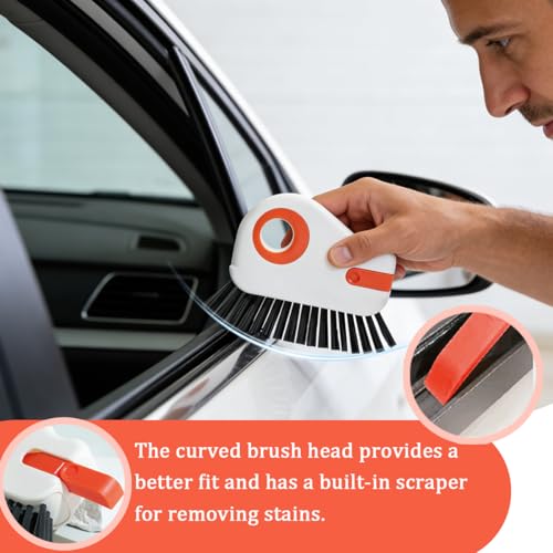2PCS Car 2 in 1 Groove Cleaning Brush, Multifunctional Vehicle Window Track Cleaner Tool with Hidden Scraper, Auto Crevice Gap Grout Scrub Brush for Sliding Door Track, Universal Fit (Orange) - view 3