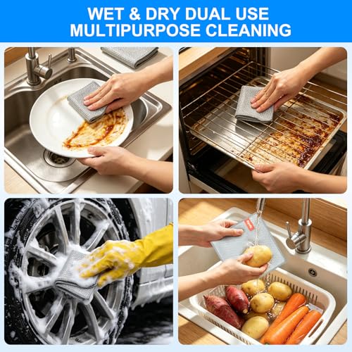 Non Scratch Wire Dishcloth, Metallic Fiber Cleaning Cloths - 12+1 Pcs Mixed Set 3-Layer & Microfiber Wire, for Dishes, Sinks & Pans (7.87x7.87 Inches) - view 6