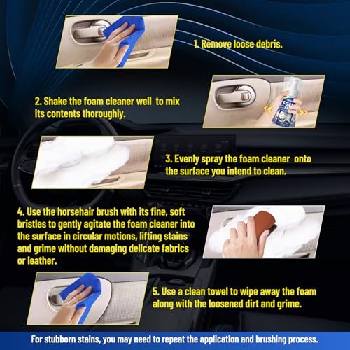 Car Interior Cleaner Multifunctional Foam Cleaner Kit with Detailing Brush & Towel, Deep Stain Clean Auto Seat Carpet Upholstery Safe for Cloth, Leather, Fabric, Vinyl & Plastic, 150ml/5oz - view 6