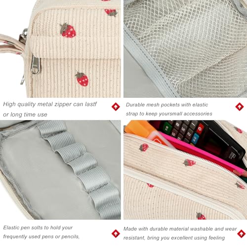 Big Capacity Pencil Case Pencil Pouch Pen Case School Supplies Cute Pencil Box Pencil Bag for Teen Girls Boys Women Man (Strawberry Beige) - view 4