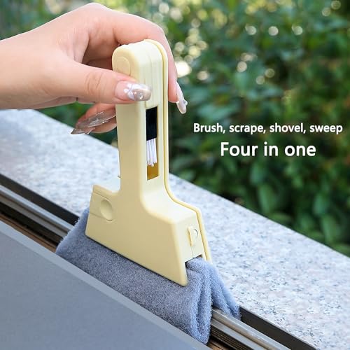 Window Track Cleaner Tool, 3Pcs 4-in-1 Groove Cleaning Brush (with Bristle Brush, Gap Dustpan, Scraper) + 4pcs Replacement Cloth, Washable Cleaning Gadgets for Sliding Door, Sill, Car Vents - view 4