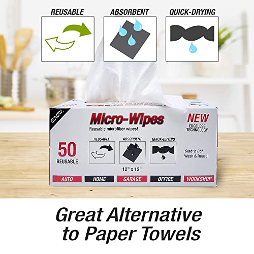 200GSM Microfiber Cleaning and Drying Cloths with Dispenser Box, Reusable, Streak-Free, Scratch-Free, Ultra Absorbent, Edgeless for All Surface Types, 12x12in, 50-Pack, White - view 4