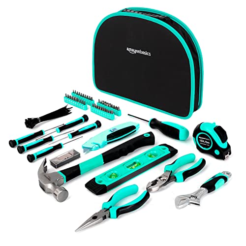 104-Piece Home Repair Household Tool Set with Easy Carrying Round Pouch, Portable Hand Tool Kit, Turquoise, 14.4 x 11.4 x 3 inches - view 2