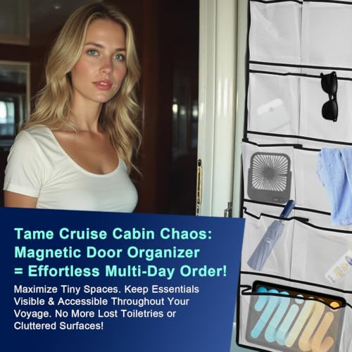 Magnetic Cruise Door Organizer – 13-Pocket Hanging Storage with 2 Large Shoe Pockets, No Hook Needed, Includes 3 Bonus Hooks, 2025 2026 Cruise Ship Essentials for Cabin, Bathroom, or Closet Use - view 4