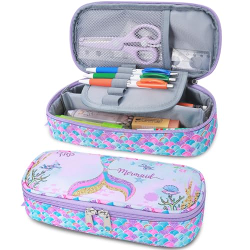 Kids Pencil Case for Girls-Soft Zipper Large Capacity Pencil Pouch for Girls Pencil Case for School Pencil Bag for Toddler (Purple Mermaid)