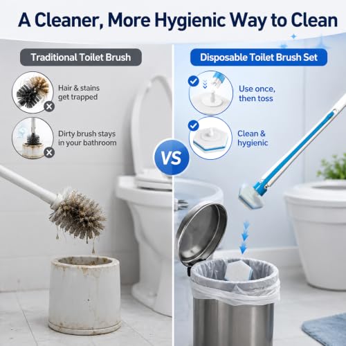 Disposable Toilet Brush Set with 2 Holders, Wands & 60 Refills - view 3