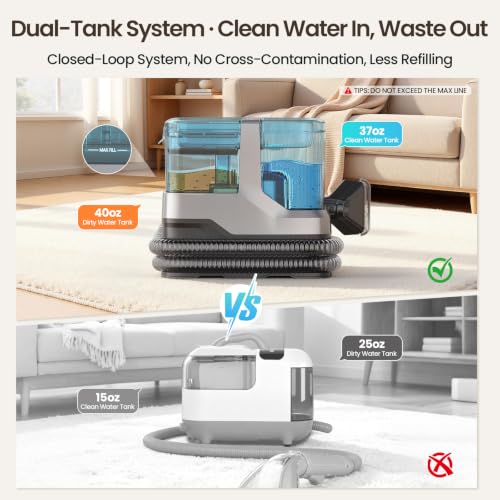 Portable Steam Carpet Cleaner, 203°F Steam & 18,000Pa Suction (Green) - view 5