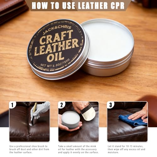 Leather Cleaner and Conditioner, Mink Oil with Brush & Glove, Soften & Protect Leather for Car Seat, Couch, Shoes - view 4
