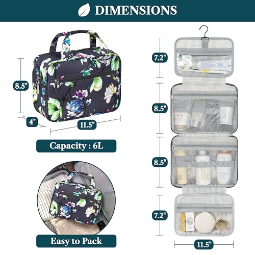Hanging Toiletry Bag for Women, Makeup Organizer w/Hook Floral Grey - view 2