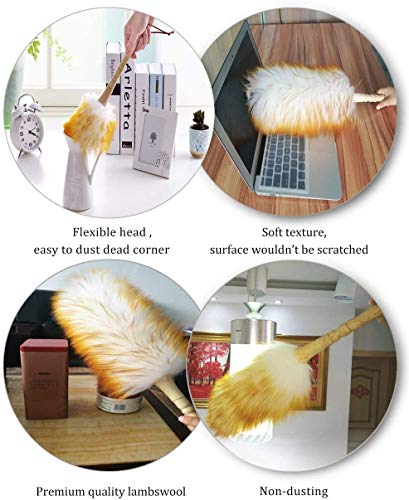 J&A Lambswool Dusters with Solid Wooden Handle, Flexible Head, Anti-Static, Comfortable Grips 17.8 inchs Long Feather Duster for Office, Home and Car etc. - view 6