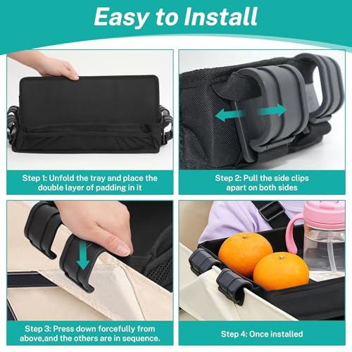 Stroller Snack Tray Attachment, Universal Stroller Organizer for Cargo Management, Non-Slip Multi-Purpose Caddy, Durable & Easy-Clean, Foldable Design for Travel, Small Size 7.5" x 15" (1-Pack) - view 5
