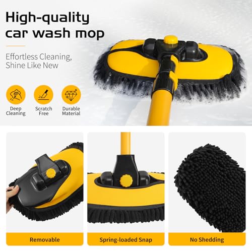 15° Curved Car Wash Brush with Long Handle, 2 Scratch-Free Mop Heads - view 6