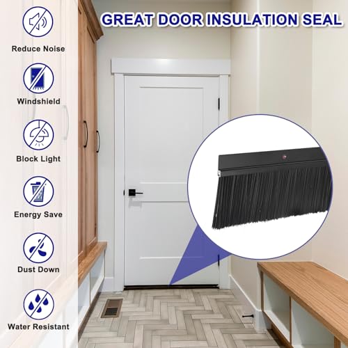 2Pcs Door Brush Bottom Sweep H-Shape Aluminum Alloy Base with 2.4-inch Nylon Brush for Home, Industrial (39-inch L x 3.3-inch W, Black) - view 5