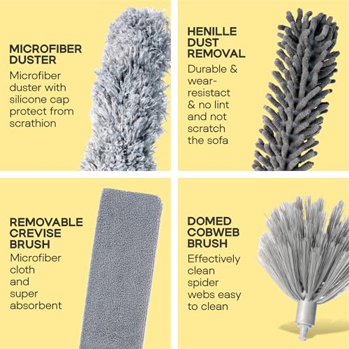Microfiber Feather Duster with Extension Pole 100 Inches, (8 PCS), Cleaning Brush, Dusters for Cleaning High Ceilings, Cobwebs, Blinds, Cars, Reusable, Washable, Extendable, Ceiling Fan Cleaner Duster - view 3