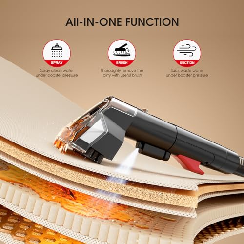 Portable Carpet and Upholstery Cleaner, 15Kpa Spot Cleaner Machine for Pets, Stain Remover for Sofa, Area Rugs, Couches and Car, Carpet Cleaner Machine with Cleaning Solution & Self-Cleaning System - view 2
