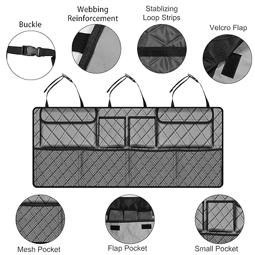 Car Trunk Organizer, Large Capacity Backseat Trunk Organizer (42"*18"), Collapsible Car Storage Bag with 8 Pockets, SUV/MPV/Truck - Grey - view 4