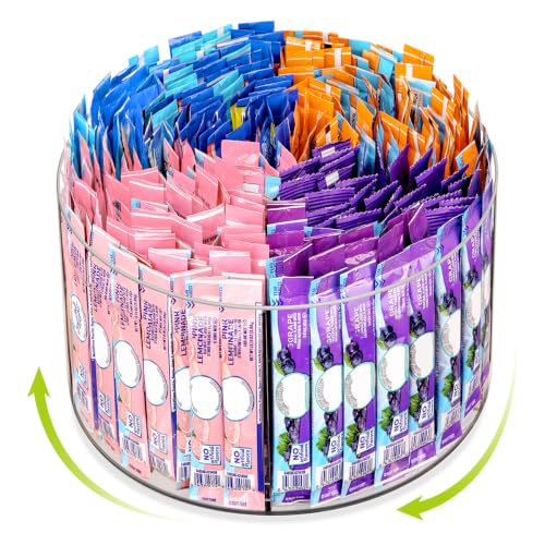 Drink Packet Organizer, Lazy Susan 360° Turntable Organizer for Drink Mix Hydration Packets, Water Flavor Acrylic Container Tea Bag Holder for Kitchen Storage Organization