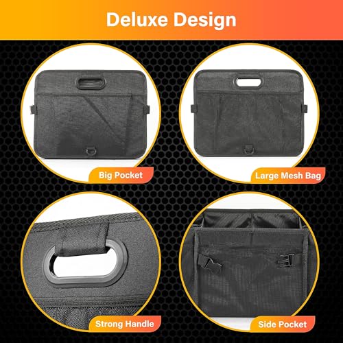 Multi Compartments Collapsible Car Trunk Organizer, 600D Waterproof Oxford Polyester 50L Car Storage with Adjustable Strap & Anti-slip Bottom, for SUV, Truck, Black New - view 3