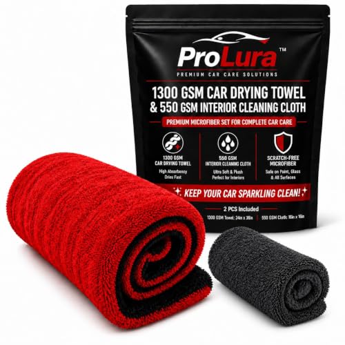 Microfiber Car Drying Towel & Interior Cleaning Cloth Set (2-Piece), 1300 GSM 24” x 36” Twisted Loop + 550 GSM 16” x 16” Coral Fleece, Streak-Free, Scratch-Free, Auto Detailing for Cars, Trucks & SUV