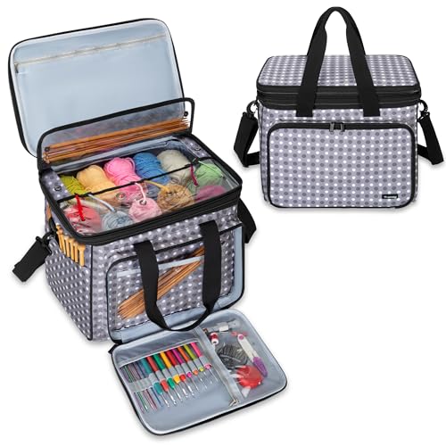 Crochet Bag Knitting Bag Yarn Storage Tote, Yarn Organizer, Gray Dot