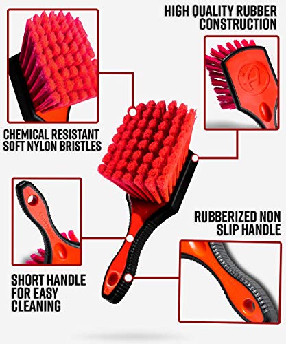 Wheel Brush Car Detailing Brush for Wheel Cleaner & Rim Cleaner Detailing Supplies | Soft Bristles & Rubberized Short Handle Brush Kit for Brake Dust Car Wash Care - view 2