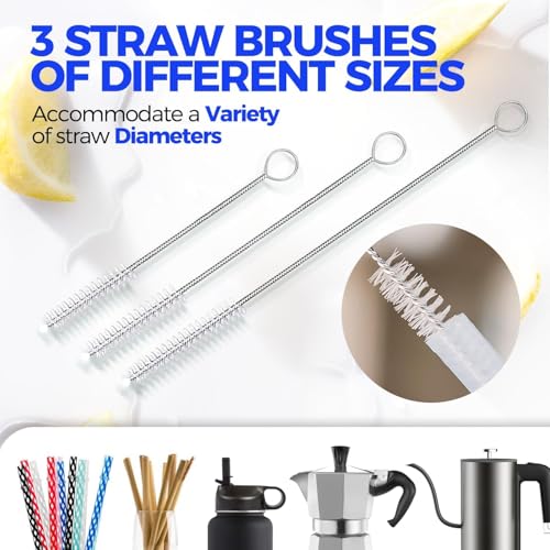 5 Pack Bottle Brush 14" Stainless Steel Straw Cleaner Brush,Blue - view 4