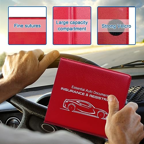 Car Registration Insurance Holder, 2Pack Essential Auto Card Document Glove Box Organizer with Touch Fastener, Vehicle Interior Accessories Perfect for Most Car, Truck, SUV (Red/Small Car) - view 3