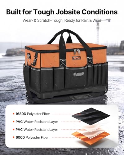 Tool Bag, 19.1 Inch, 33-Pocket Portable Large Tool Box Organizer Storage, Toolbox with Water-Resistant Base, Zipper, Adjustable Shoulder Strap Toolbag, for Men Women Dad Husband Fathers Day - view 4