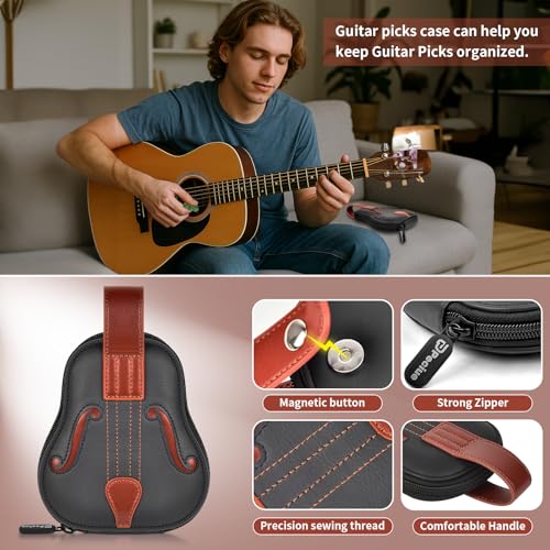 Guitar Picks Holder Case Hold 24+ Packs, Pick Variety Accessories Storage Pouch Organizer for ROTOPATA/for Jim Dunlop/for Picko Plectrums for Acoustic Electric Guitars Bass Ukulele (Box Only) - view 2