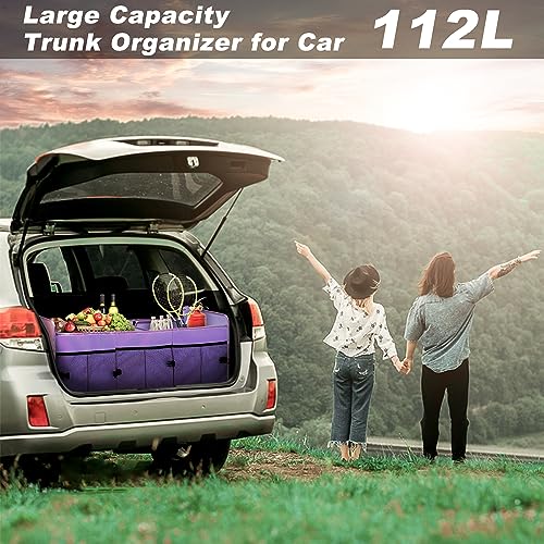 Car Trunk Organizer with Individual Cooler Bag - 3 Compartment Collapsible Car Storage for SUV (Purple) - view 5