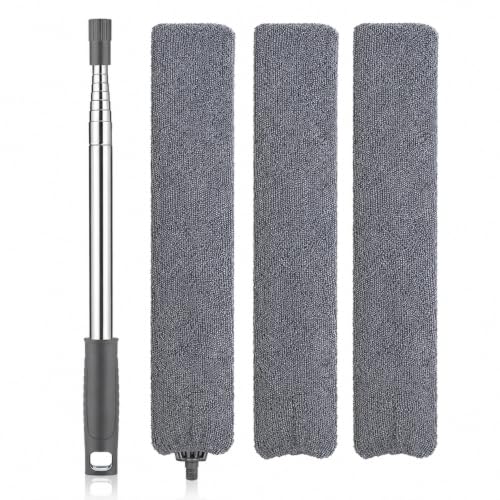 Retractable Gap Dust Cleaner with Extension Pole, Cleaning Tools with 3 Microfiber Dusting Cloths, Extendable Long Handle Duster for Cleaning Under Refrigerator Furniture Appliance