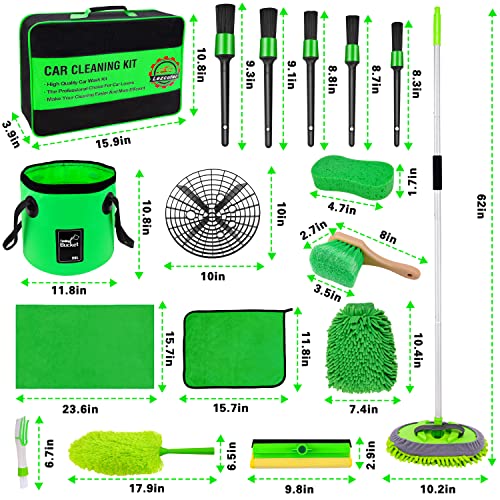17Pcs Car Wash Kit,62" Car Wash Brush Mop with Long Handle,Car Cleaning Kit,Car Detailing Brush Set,Car Wash Bucket,Car Wheel Brush,Complete Interior Car Cleaning Supplies - view 2