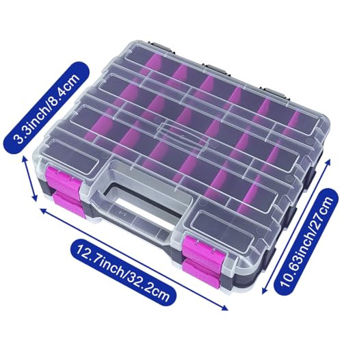 Tools Organizer Box Small Parts Storage Box 50-Compartment Double Side Hardware Organizers with Removable Plastic Dividers for Screws, Nuts, Nails, Bolts, Purple - view 3