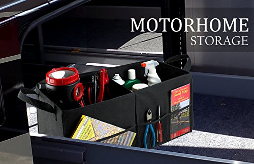 Car Trunk Organizer – Large 2 Compartment Storage Bin with Non-Slip Fastener, Mesh Side Pockets & Heavy-Duty Handles, 22 x 10 x 11 in, Black – Prevents Shifting & Rolling - view 4