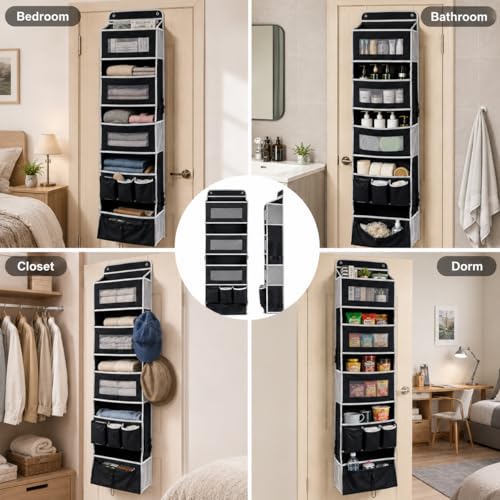 Over Door Hanging Organizer, 5 Pockets, 50 lbs Capacity, Black - view 5