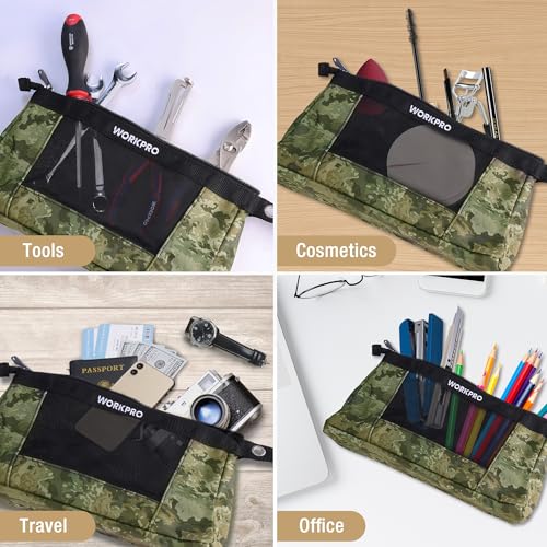 12" Tool Pouches with Zipper, Heavy-Duty Small Tool Bag, Utility small tool pouch for Tool Organizers and Storage, Mini Tool Bag, 3 Pack, Camo - view 7